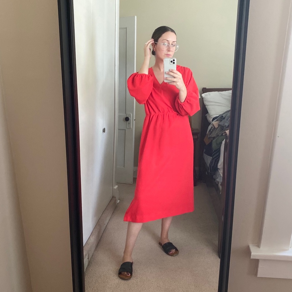 Vintage Red Sweater Dress Puffy Bell Sleeve